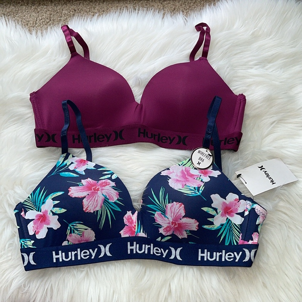 Hurley 2 Pack Wirefree No wire Push up Light Padded Bra NWT